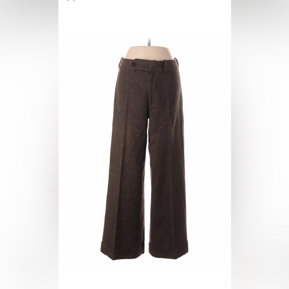 Ralph Lauren Black Label Dark Brown Wool Tweed Ankle Flare Dress Pants 6